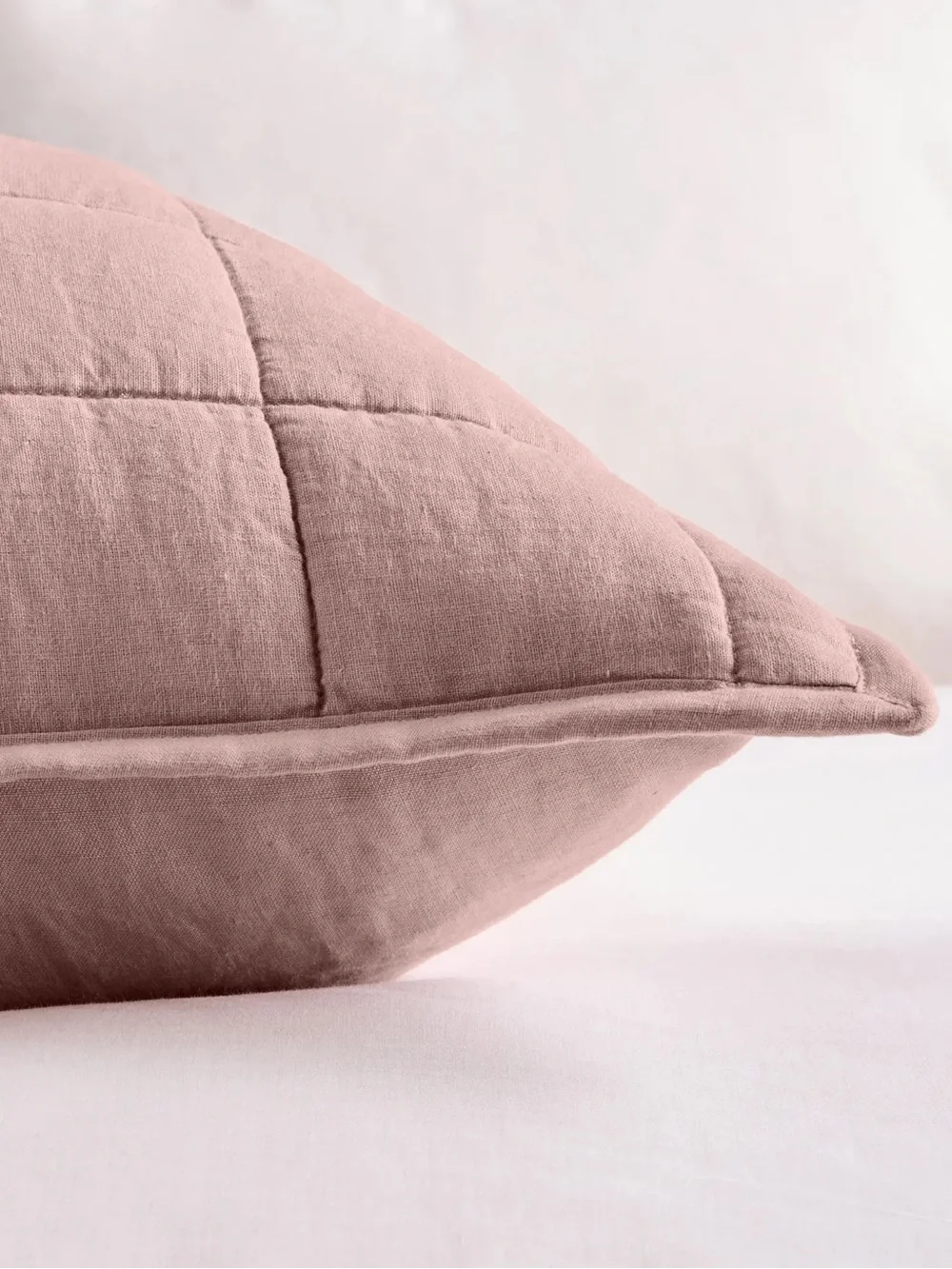 New Quince Euro Sham Box Stitch Dusty Pink Quilted Linen PillowsHome Bedding